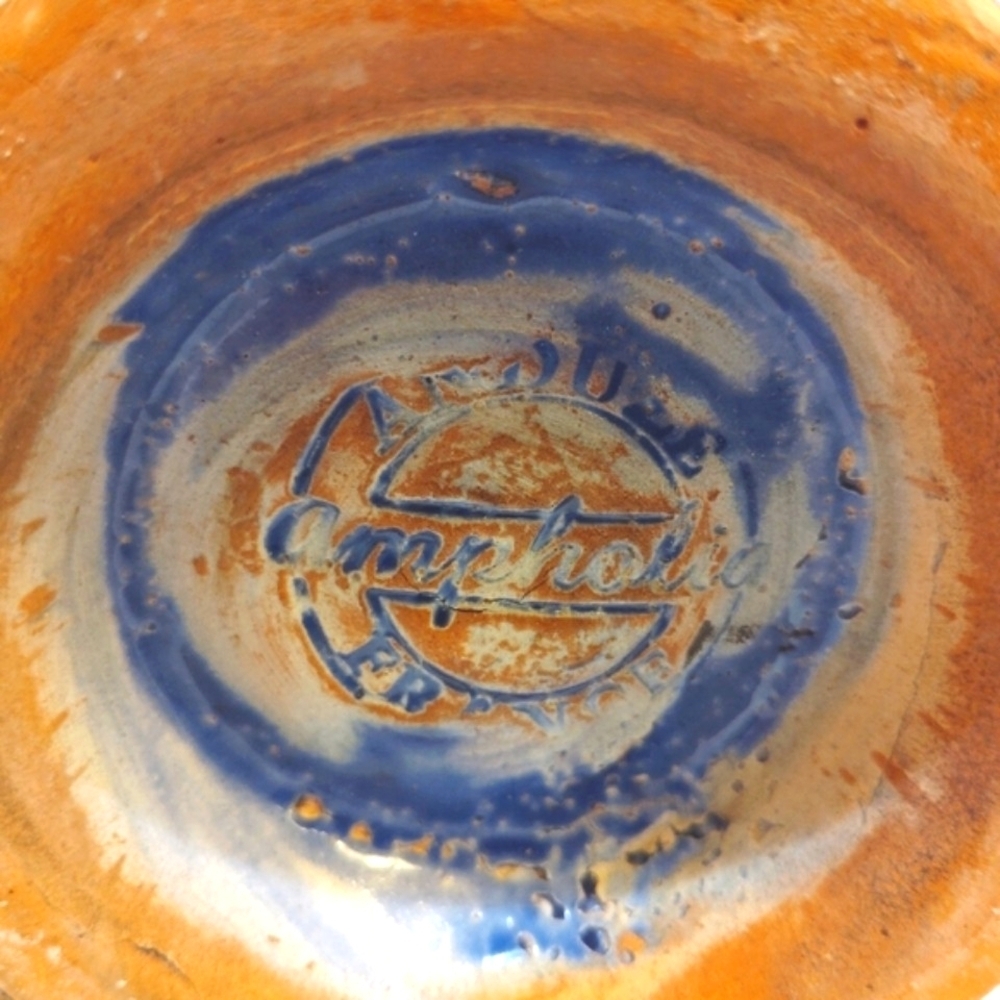 Antique Ampholia Anduze France Planter Urn Cobalt Blue 7" - Picture 6 of 11